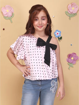 Cutecumber - Girls Pink Polka Dots Georgette Top