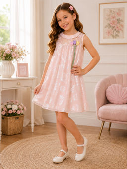 Cutecumber - Girls Pink Floral Fit & Flare Dress