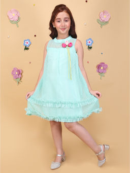 Cutecumber - Girls Blue Georgette Fit & Flare Dress