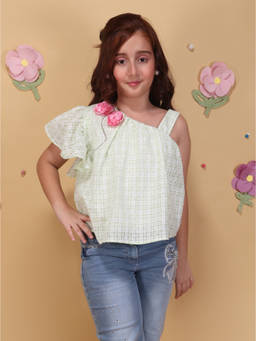 Cutecumber - Girls Green Floral Georgette Top
