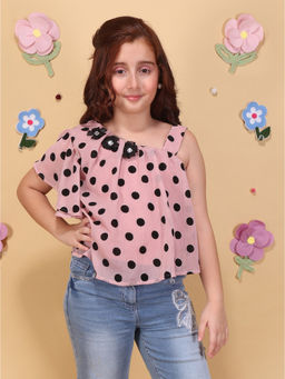 Cutecumber - Girls Pink Polka Dots Georgette Top