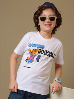 Kidsville - Official Garfield Soccer Goal Graphic Boys White T-Shirt