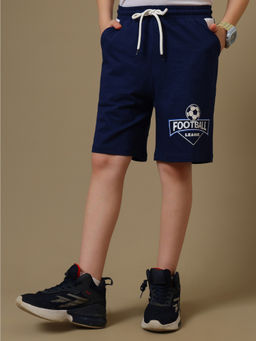 Kidsville - Boys Navy Blue Football League Graphic Cotton Shorts