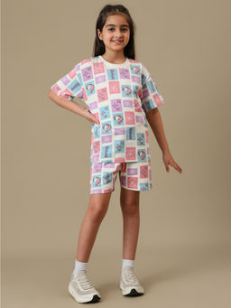 Kidsville - Unicorn Pastel Grid Graphic Girls Multi-Color Relaxed Fit Co-Ord Set