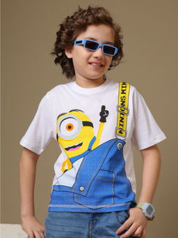Kidsville - Official Minions Denim Pocket Overalls Boys White T-Shirt