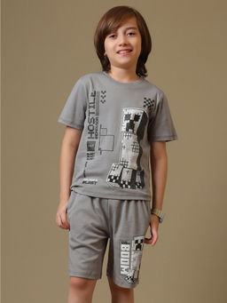 Kidsville - Official Minecraft Creeper Graphic Boys Grey Co-Ord Set