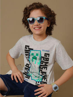 Kidsville - Official Minecraft Creeper GAME OVER Boys Grey T-Shirt