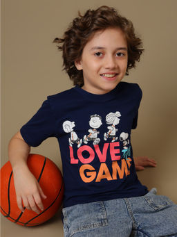 Kidsville - Official Peanuts Snoopy LOVE THE GAME Boys Navy Blue T-Shirt