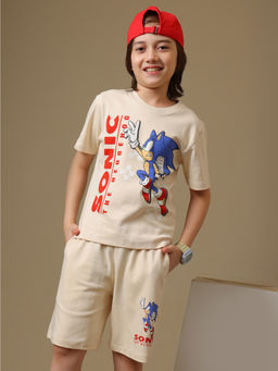 Kidsville - Official Sonic The Hedgehog Graphic Boys Beige Co-Ord Set