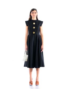 Notebook - Women Black Cap Sleeves Solid Midi Dress