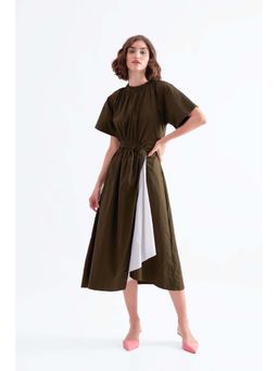 Notebook - Women Green Crew Neck Solid Midi Dress