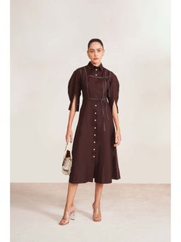 Notebook - Women Brown Collar Neck Midi Dress