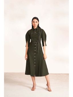 Notebook - Women Green Collar Neck Solid Midi Dress