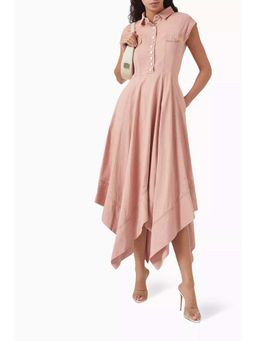 Notebook - Women Pink Collar Neck Solid Midi Dress