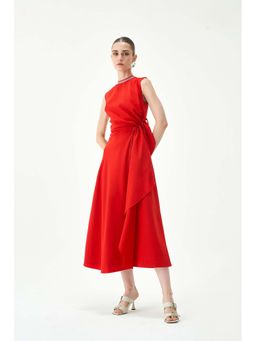 Notebook - Women Red Crew Neck Solid Midi Dress