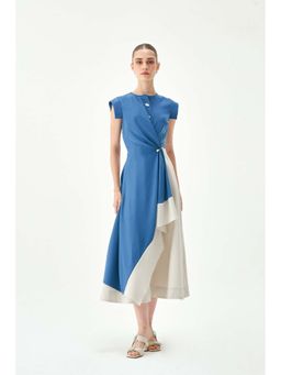 Notebook - Women Blue Round Neck Solid Midi Dress