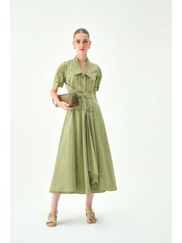 Notebook - Women Green Collar Neck Solid Midi Dress