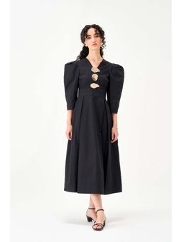 Notebook - Women Black V-Neck Solid Midi Dress
