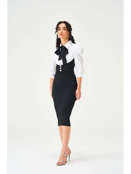 Notebook - Women Black Collar Neck Skinny Fit Midi Dress