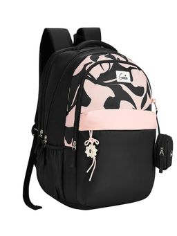 Genie - Girls Black Alba Printed School Backpack with Pouch and Rain Cover (9-10 Years)