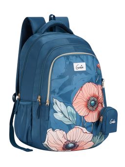 Genie - Girls Blue Aurela Floral Printed School Backpack with Pouch (5-8 Years)