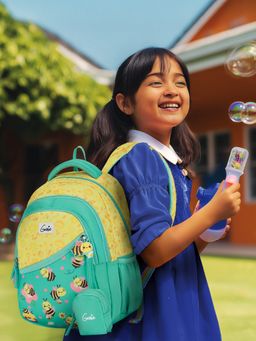Genie - Girls Green Graphic Printed Bee Happy School Backpack with Pouch (5-8 Years)