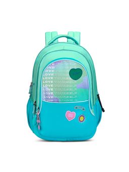 Skybags - Girls Sea Green Glitter Typography Printed Casual Backpack (8-9 Years)