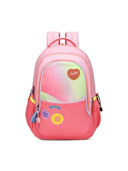 Skybags - Girls Peach Glitter Typography Printed Casual Backpack (8-9 Years)