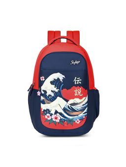 Skybags - Unisex Kenshi Great Wave Navy Blue-Red Graphic Printed Backpack (13-14 Years)