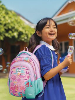 Genie - Girls Multi-Color Graphic Printed Bubbles School Backpack with Pouch (5-8 Years)