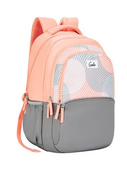 Genie - Girls Peach-Grey Colorblock School Backpack with Rain Cover (7-10 Years)