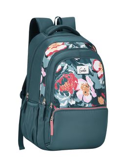 Genie - Girls Teal Diaspora Floral Printed School Backpack with Rain Cover (7-10 Years)