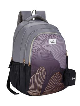 Genie - Girls Purple-Grey Ember Lit Floral Printed School Backpack with Pouch (5-8 Years)