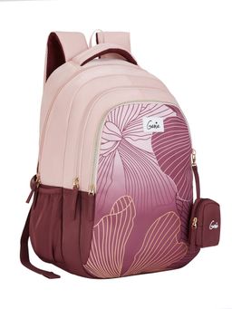 Genie - Girls Maroon-Peach Ember Lit Floral Printed School Backpack with Pouch (5-8 Years)