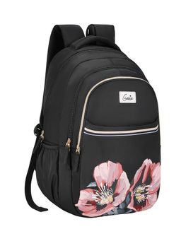 Genie - Girls Black Eve Petal Floral Printed School Backpack with Rain Cover (9-10 Years)