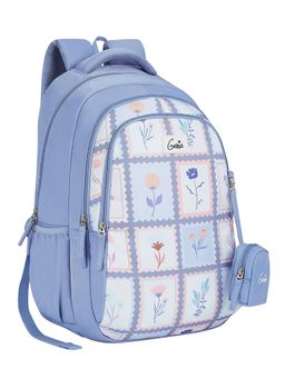 Genie - Girls Blue Liora Floral Printed School Backpack with Pouch (5-8 Years)