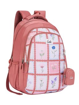 Genie - Girls Peach Liora Floral Printed School Backpack with Pouch (5-8 Years)