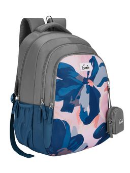 Genie - Girls Grey-Blue Night Fern Floral Printed School Backpack with Pouch (5-8 Years)