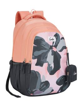 Genie - Girls Peach-Black Night Fern Floral Printed School Backpack with Pouch (5-8 Years)