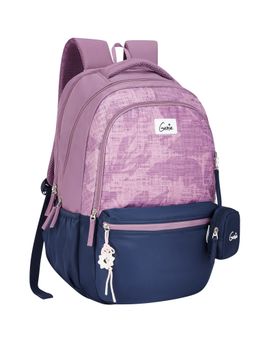 Genie - Girls Nora Pink-Navy Blue Printed School Backpack with Pouch and Rain Cover (13-14 Years)