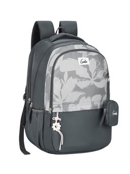 Genie - Girls Grey Petone Floral Printed School Backpack with Pouch and Rain Cover (9-10 Years)