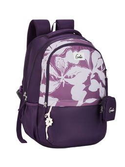 Genie - Girls Purple Petone Floral Printed School Backpack with Pouch and Rain Cover (9-10 Years)