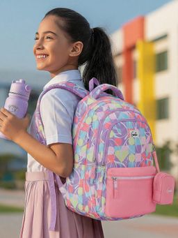 Genie - Girls Multi-Color Pixel Pop Printed School Backpack with Pouch (5-8 Years)