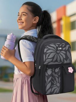 Genie - Girls Black Floral Printed Poetry School Backpack (5-8 Years)