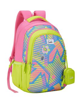 Genie - Girls Neon Pink-Green Spark It Printed School Backpack with Pouch (5-8 Years)
