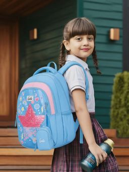 Genie - Girls Blue Graphic Printed Starlis School Backpack with Pouch (5-8 Years)