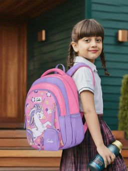 Genie - Girls Pink Twinkle Corn Graphic Printed School Backpack with Pouch (5-8 Years)