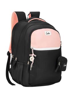 Genie - Girls Black Colorblock Twist School Backpack with Pouch and Rain Cover (13-14 Years)