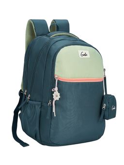 Genie - Girls Teal Colorblock Twist School Backpack with Pouch and Rain Cover (13-14 Years)