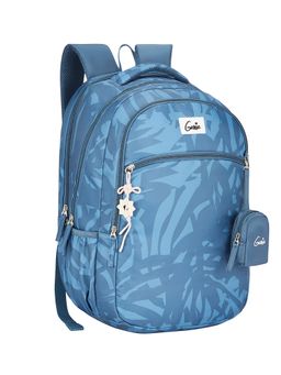 Genie - Girls Blue Leaf-Shadow Printed School Backpack with Pouch and Rain Cover (13-14 Years)